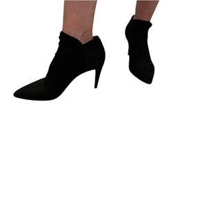 Black Suede Pointed Toe Stiletto Heel Ankle Booties Women's Shoes